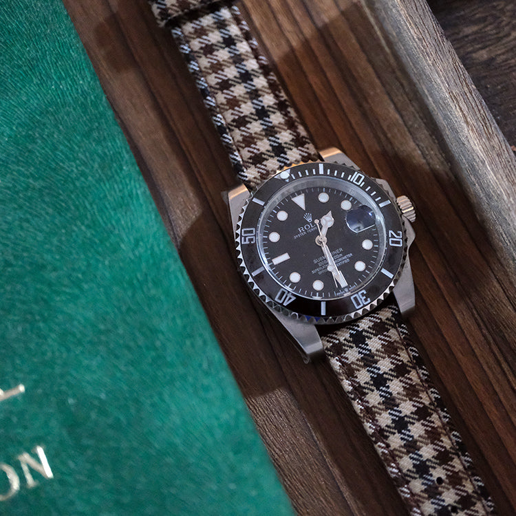 Khaki and Black Windowpane Watch Strap