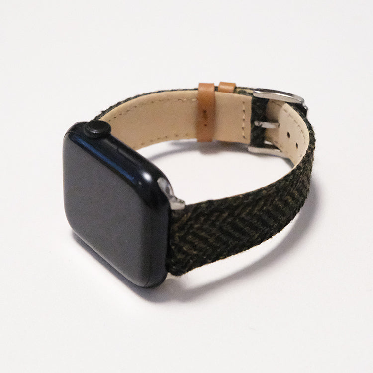 Dark Green Herringbone Wool Watchband