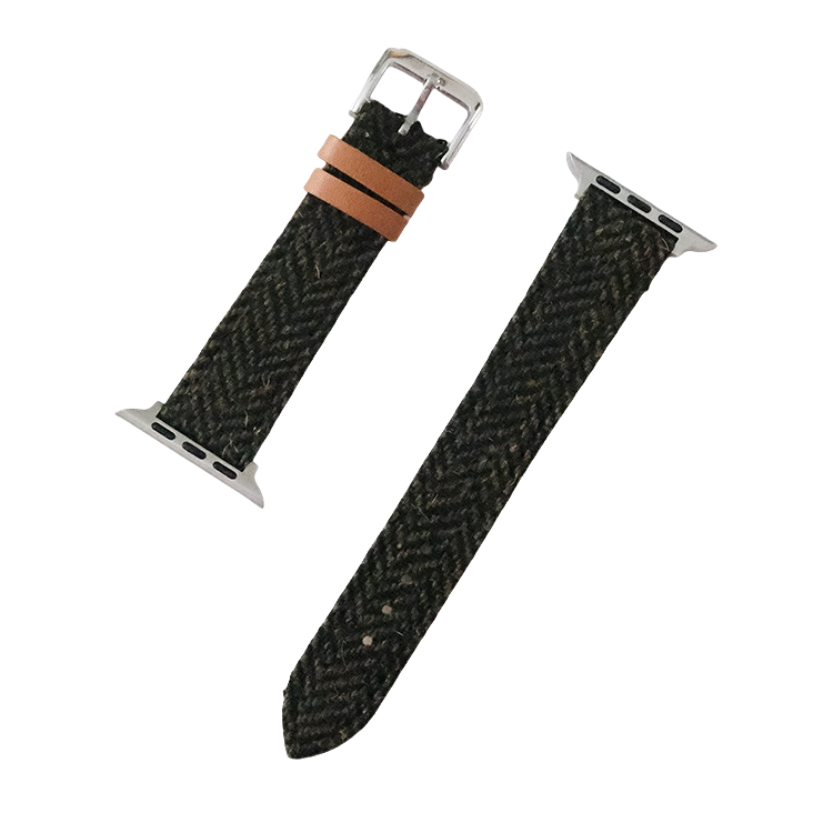 Dark Green Herringbone Wool Watchband