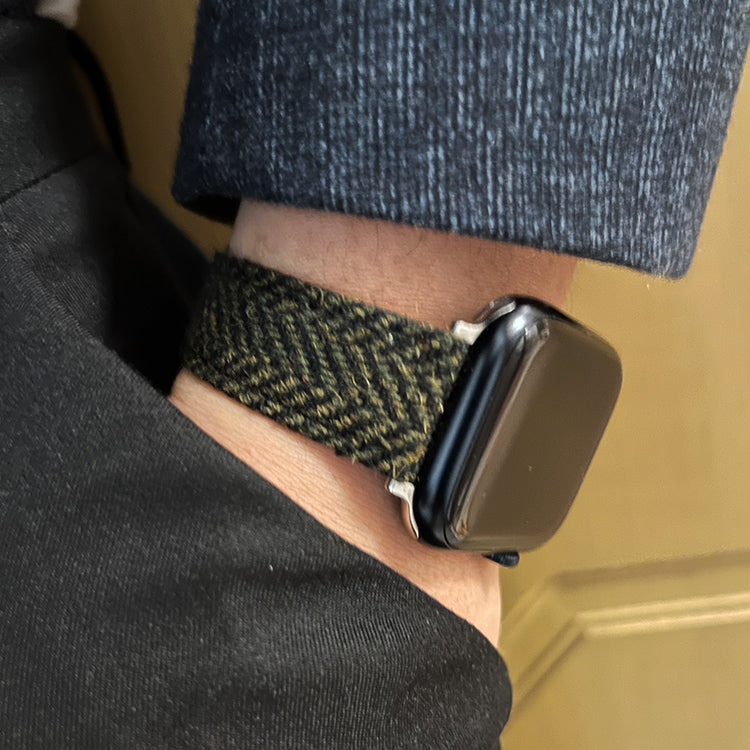 Dark Green Herringbone Wool Watchband