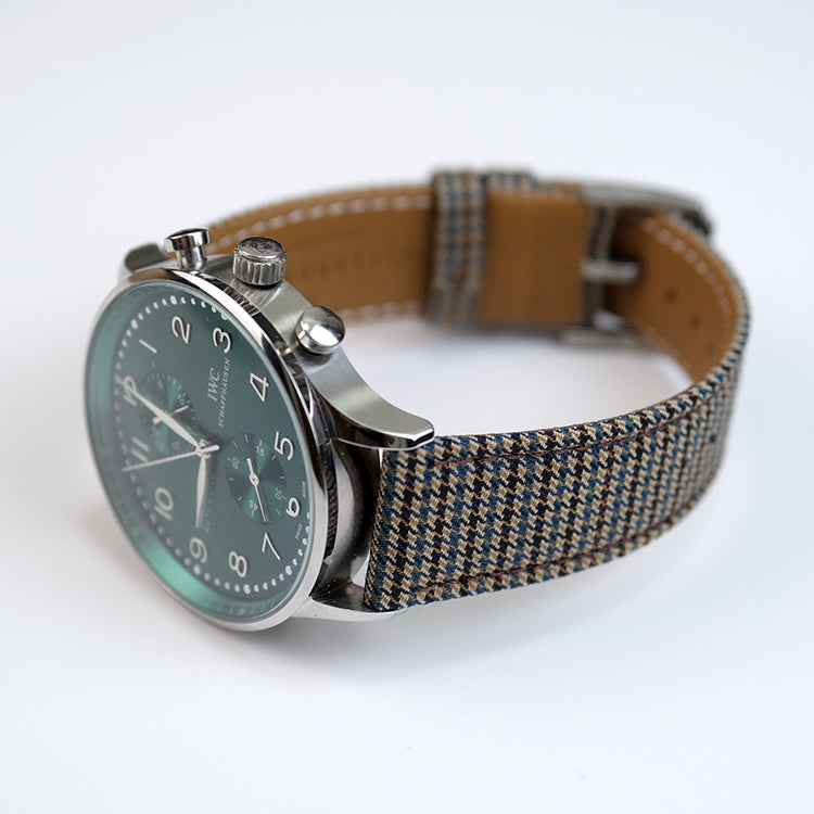 Dark Green and Brown Houndstooth Watch Strap