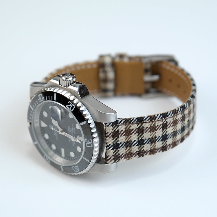 Khaki and Black Windowpane Watch Strap