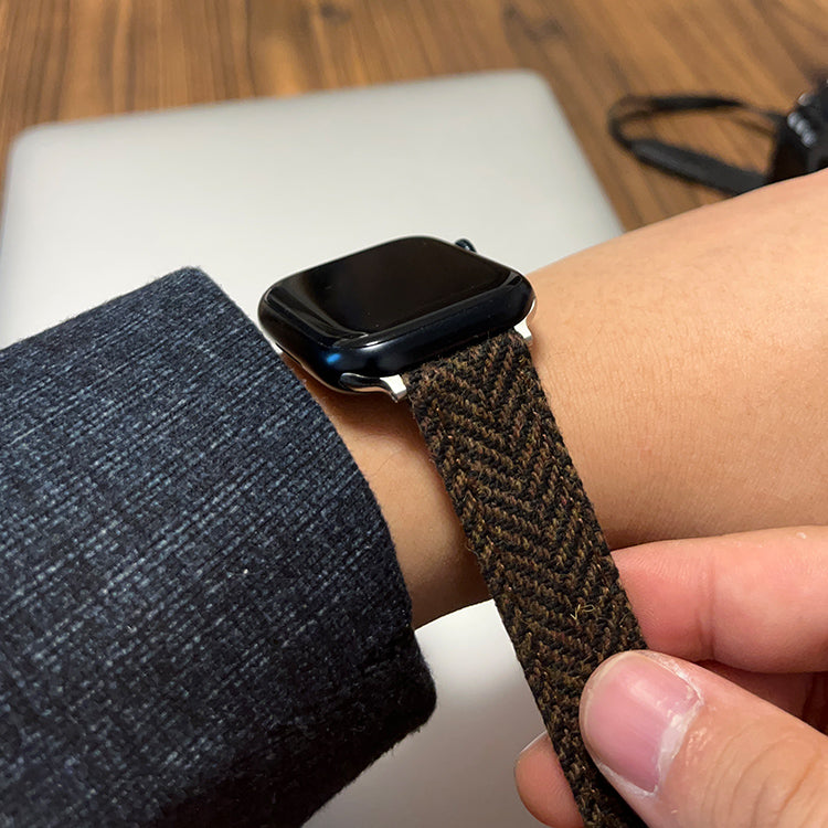 (Tweed Collection) Brown Herringbone Apple Strap