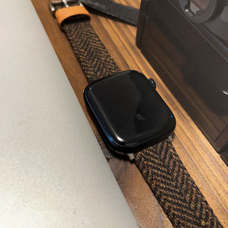 (Tweed Collection) Brown Herringbone Apple Strap