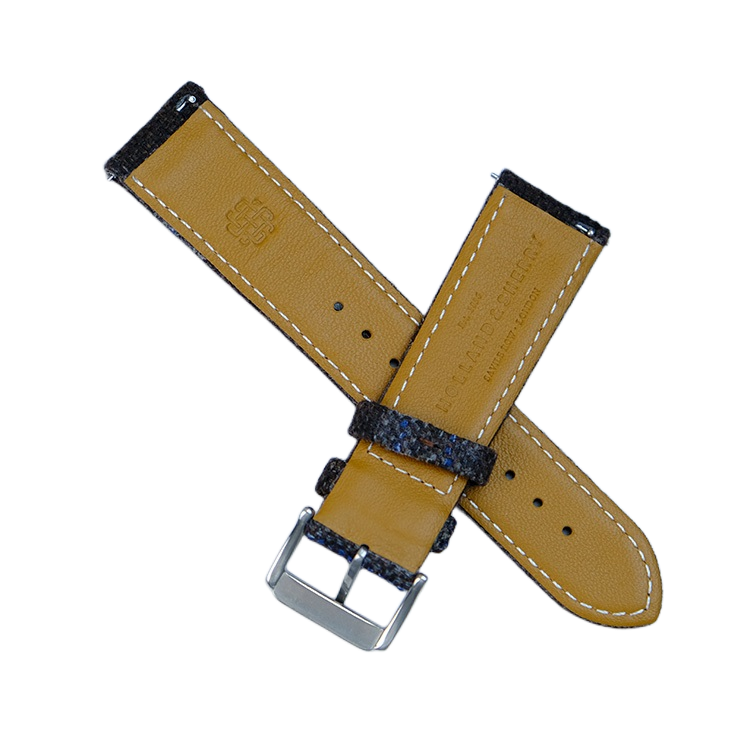 Dark Brown And Blue Diffused Boucle Windowpane Watch Band
