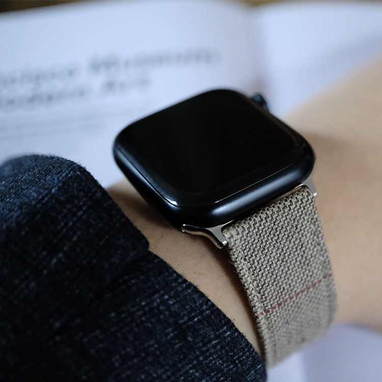 Beige and Red Striped Watch Band