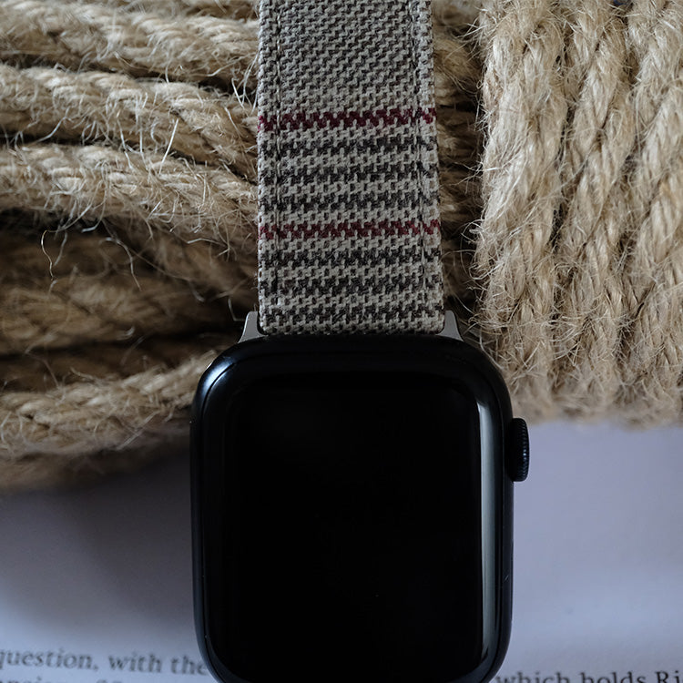 Beige and Red Striped Watch Band