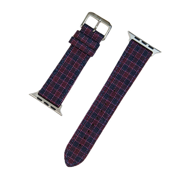 Maroon & Navy Micro Block Check Apple Strap