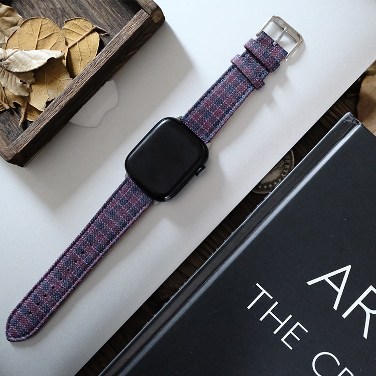 Maroon & Navy Micro Block Check Apple Strap