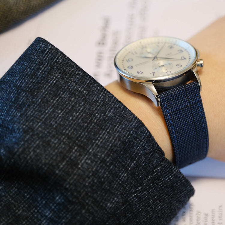 Navy Nailhead With Windowpane Strap