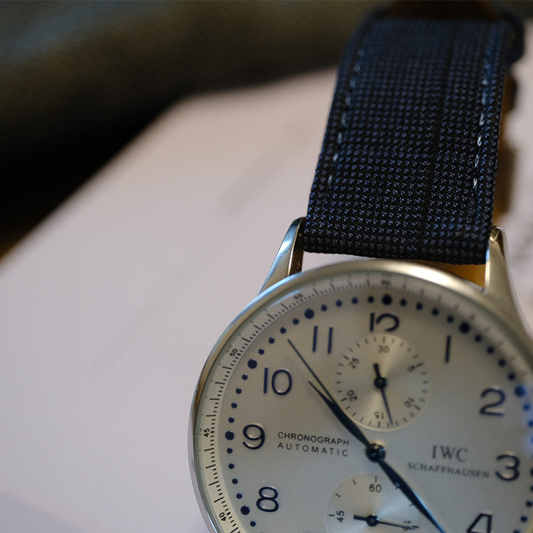 Navy Nailhead With Windowpane Watch Band