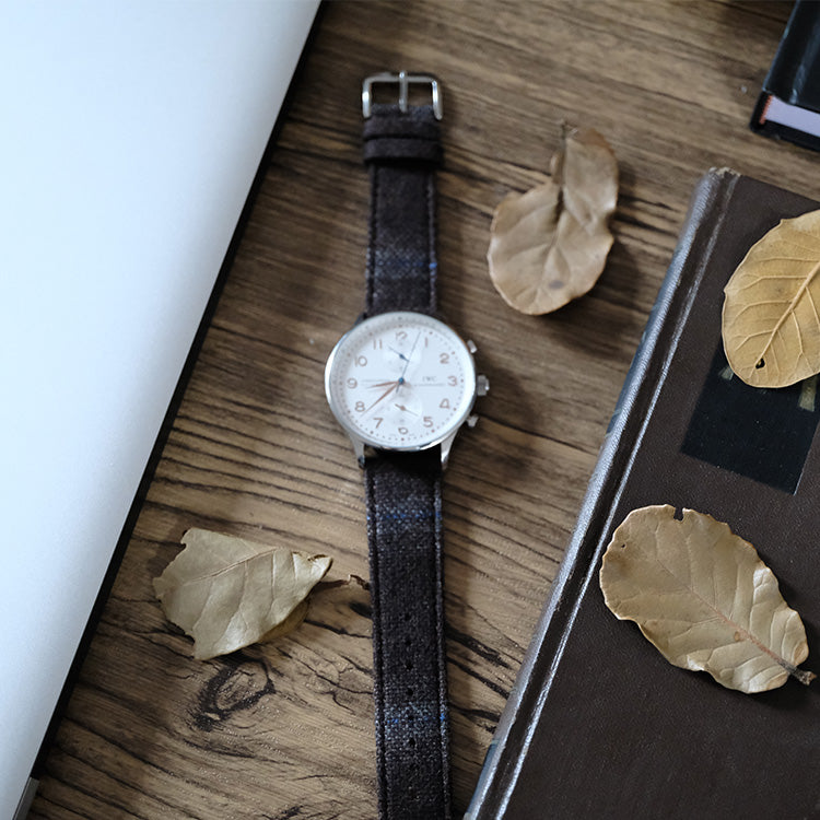 Dark Brown And Blue Diffused Boucle Windowpane Watch Band