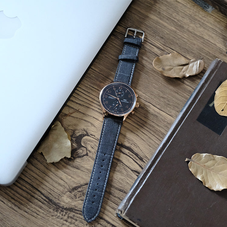 Dark Grey Nailhead With Windowpane Watch Band