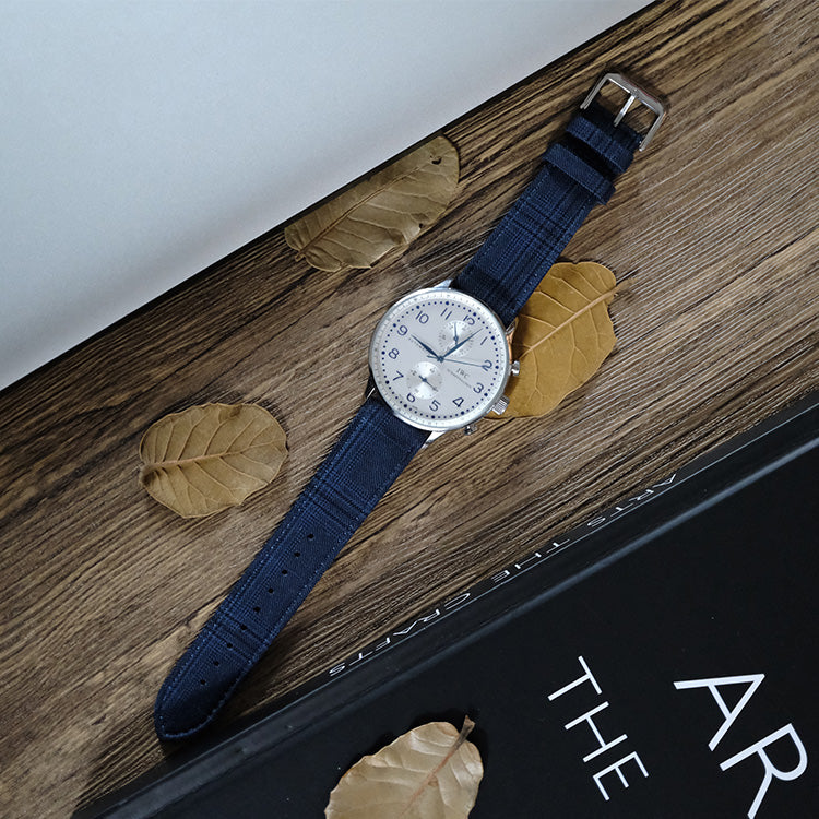 Navy Hairline Plaid Fancy Watch Band