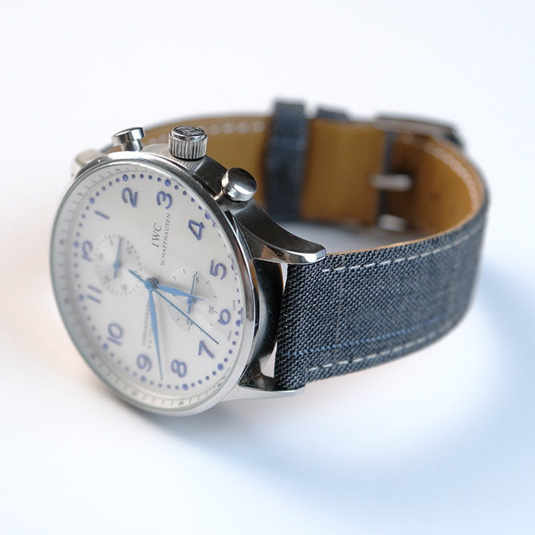 Mid Grey and Blue Double Windowpane Watch Band