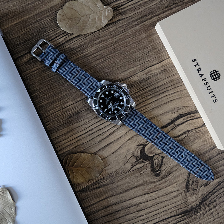 (Bespoke Item) Blue Windsor Houndstooth Strap