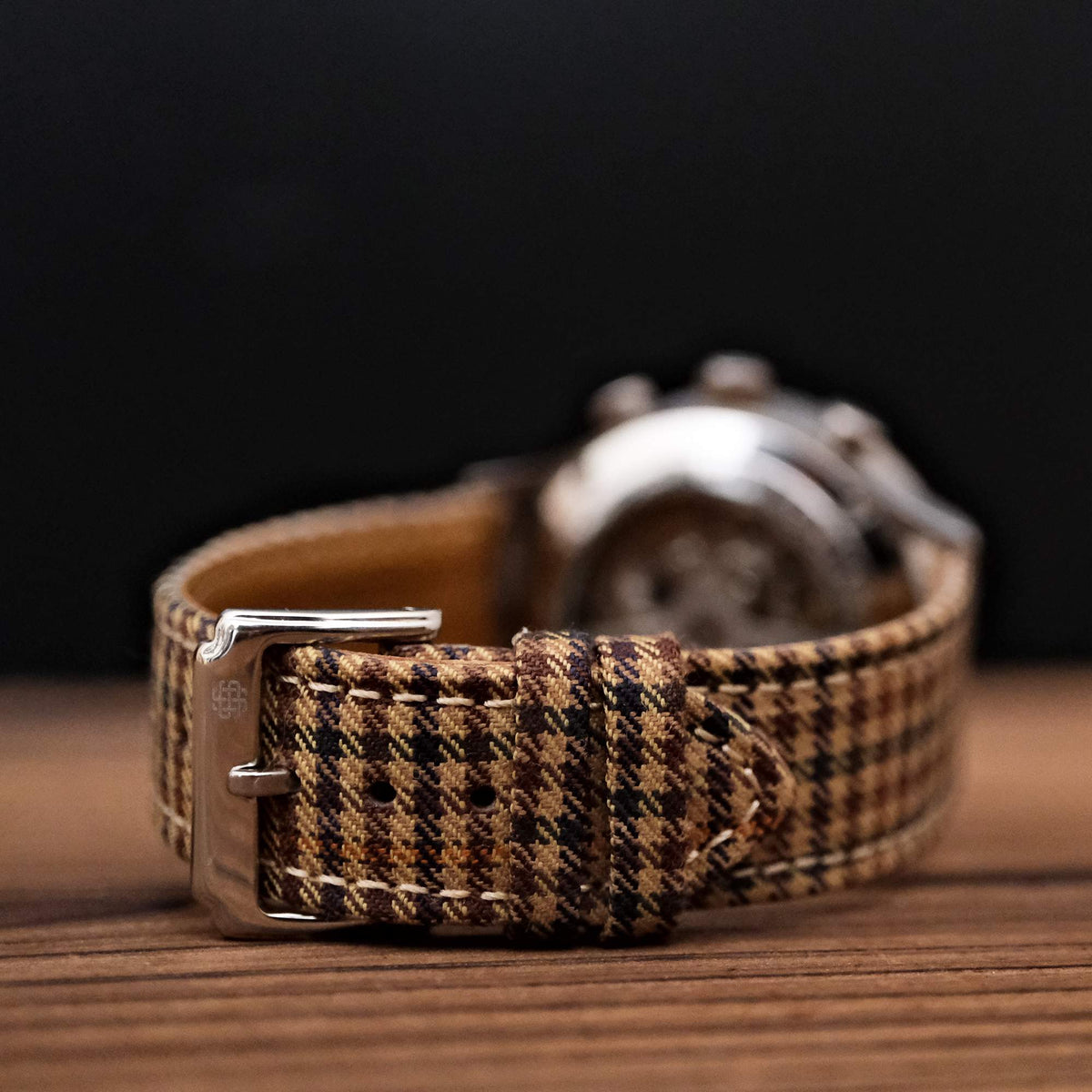 Khaki Windowpane Wool Strap