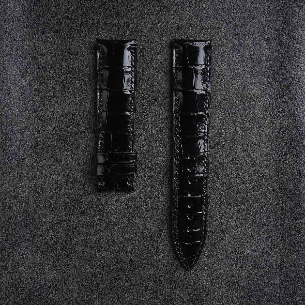 【Mississippi Alligator】 Black Glossy Belly Prestige Watch Strap - AB002