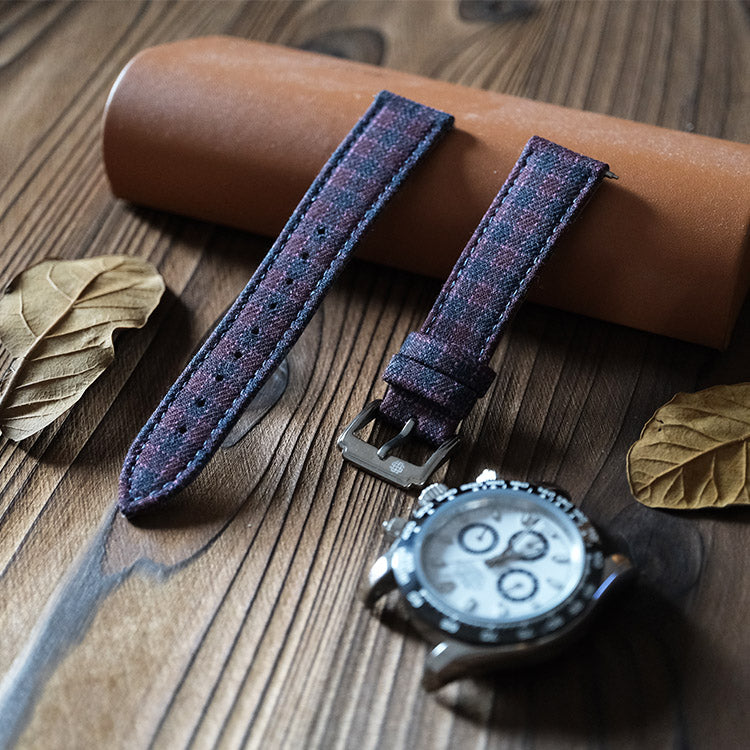 Maroon And Navy Micro Block Check Watch Band