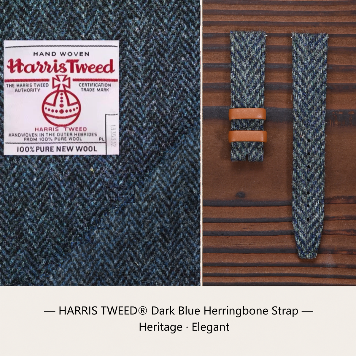 (Bespoke) HARRIS TWEED® Dark Blue Herringbone Strap