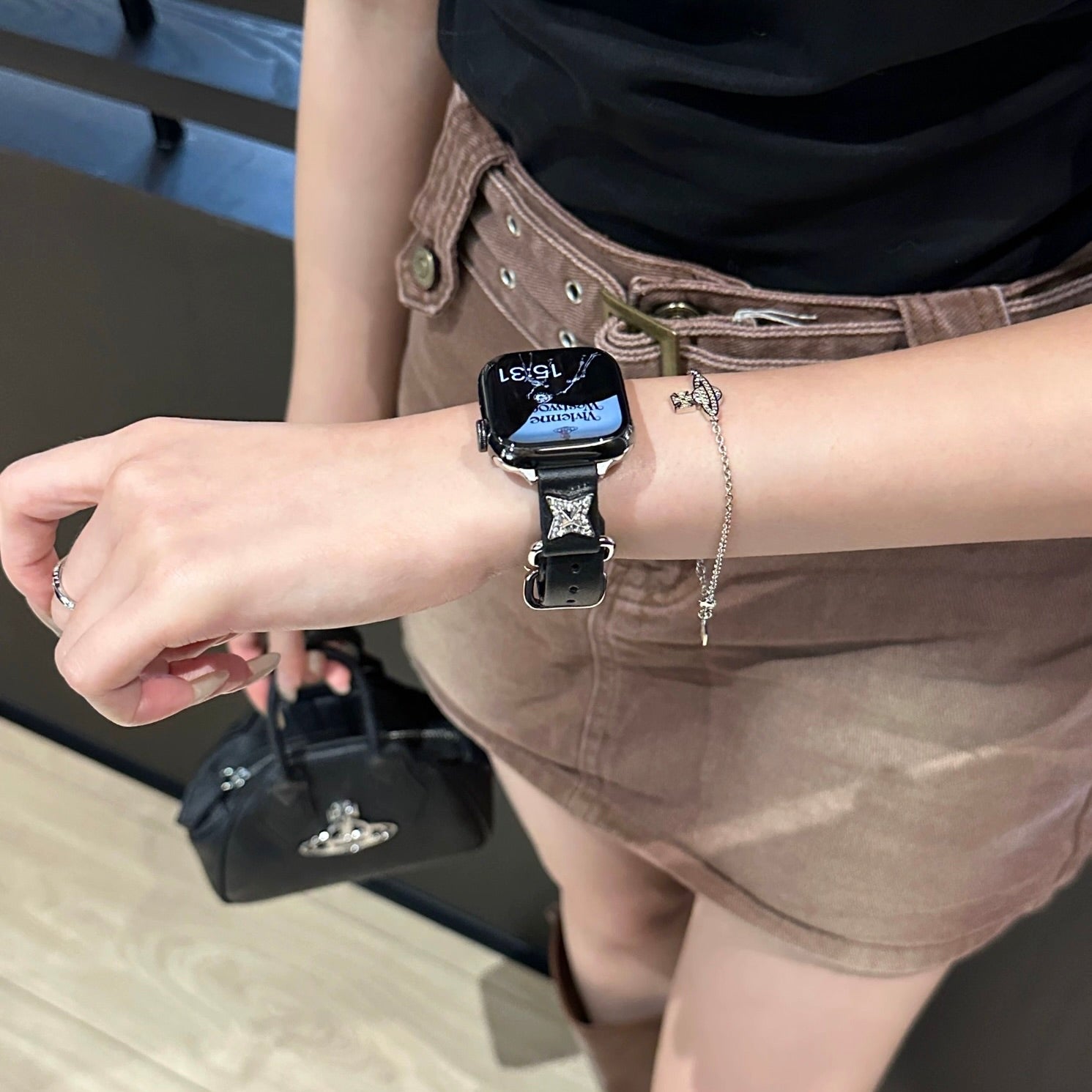 Camellia Metal Slim Leather Apple Watch Strap