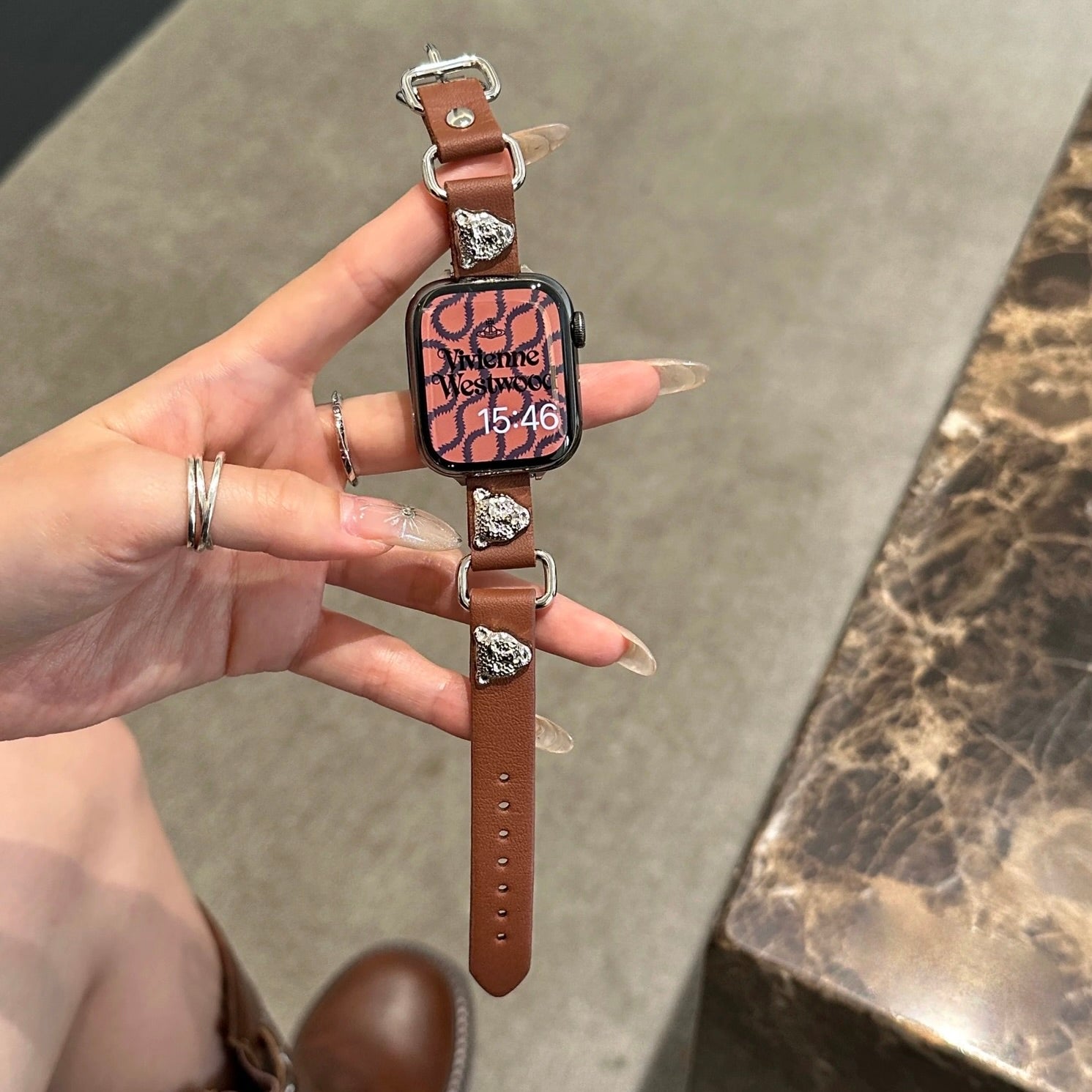 Camellia Metal Slim Leather Apple Watch Strap