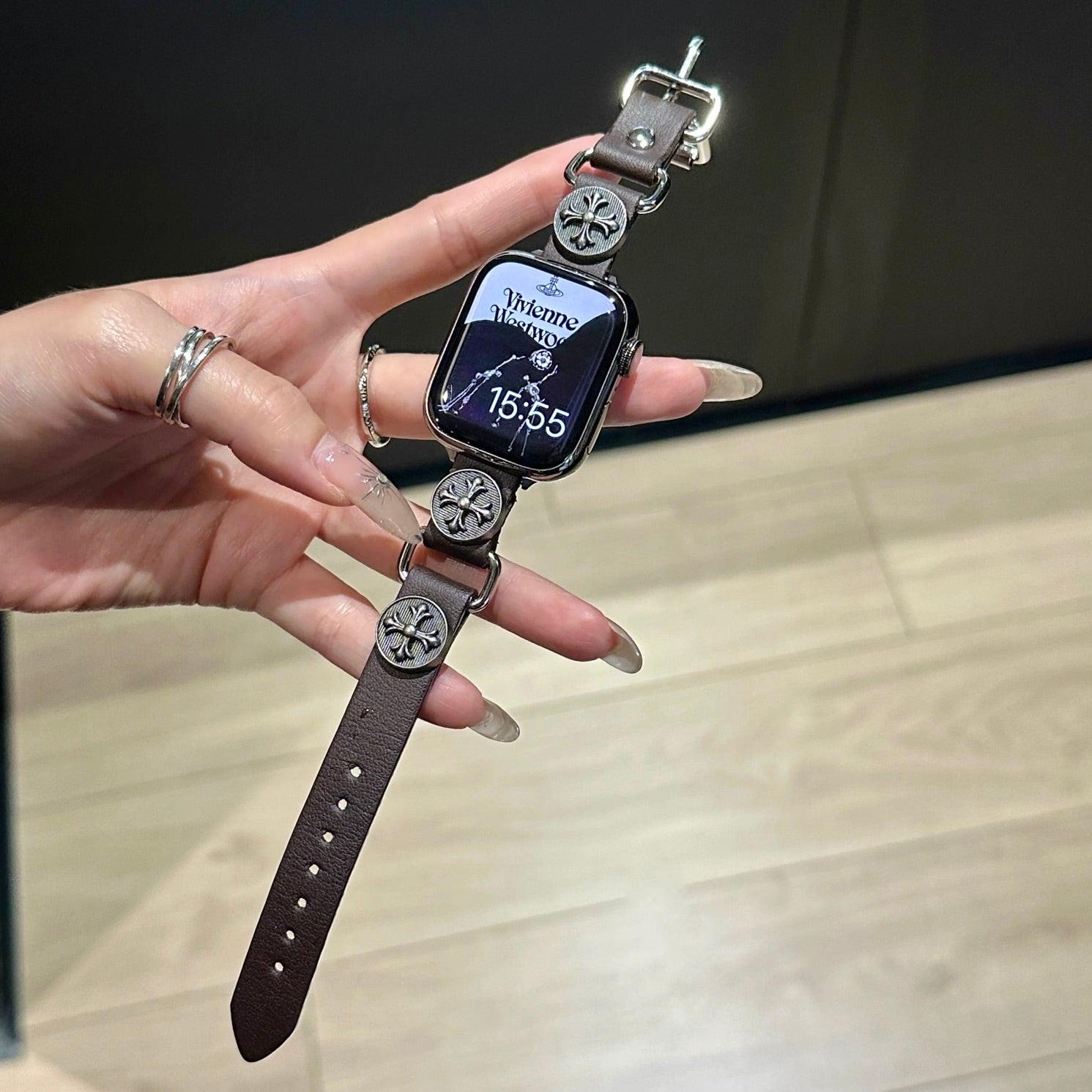 Camellia Metal Slim Leather Apple Watch Strap
