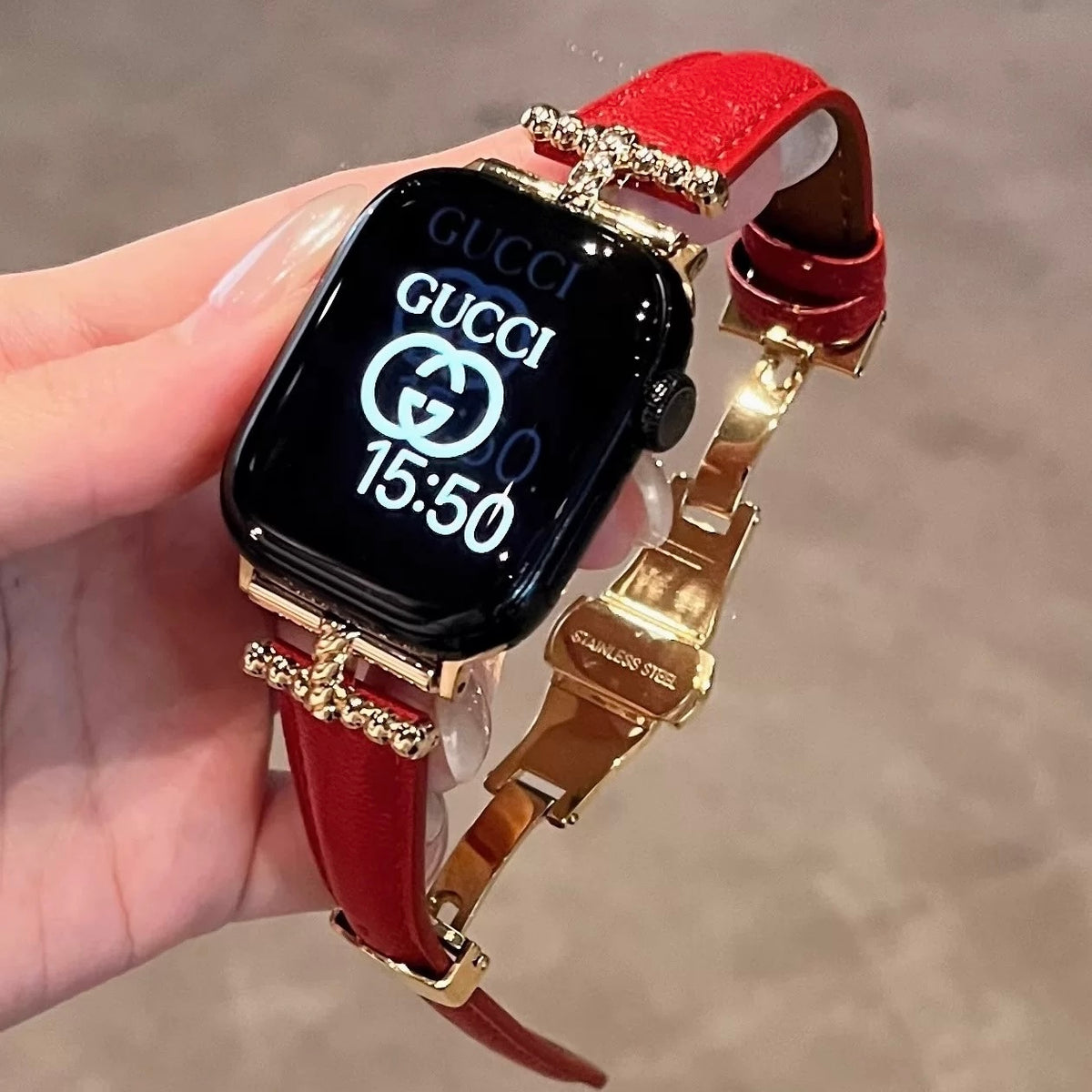 Baguette Butterfly Buckle Leather Apple Watch Strap