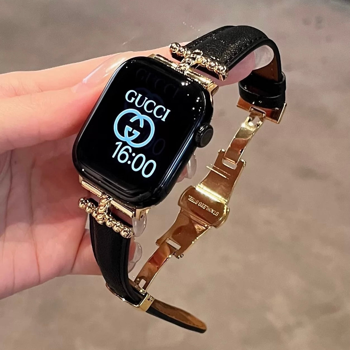 Baguette Butterfly Buckle Leather Apple Watch Strap