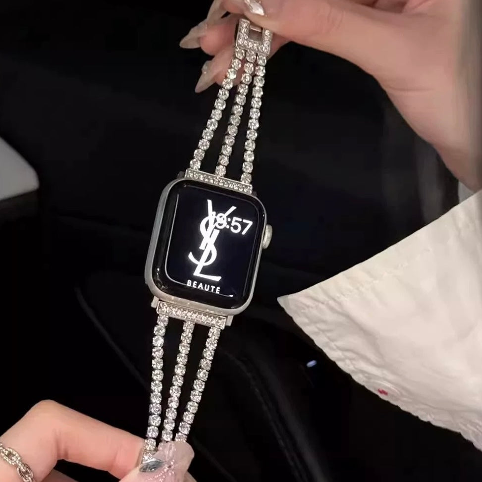 Three-Line Diamond Metal Apple Watch Strap