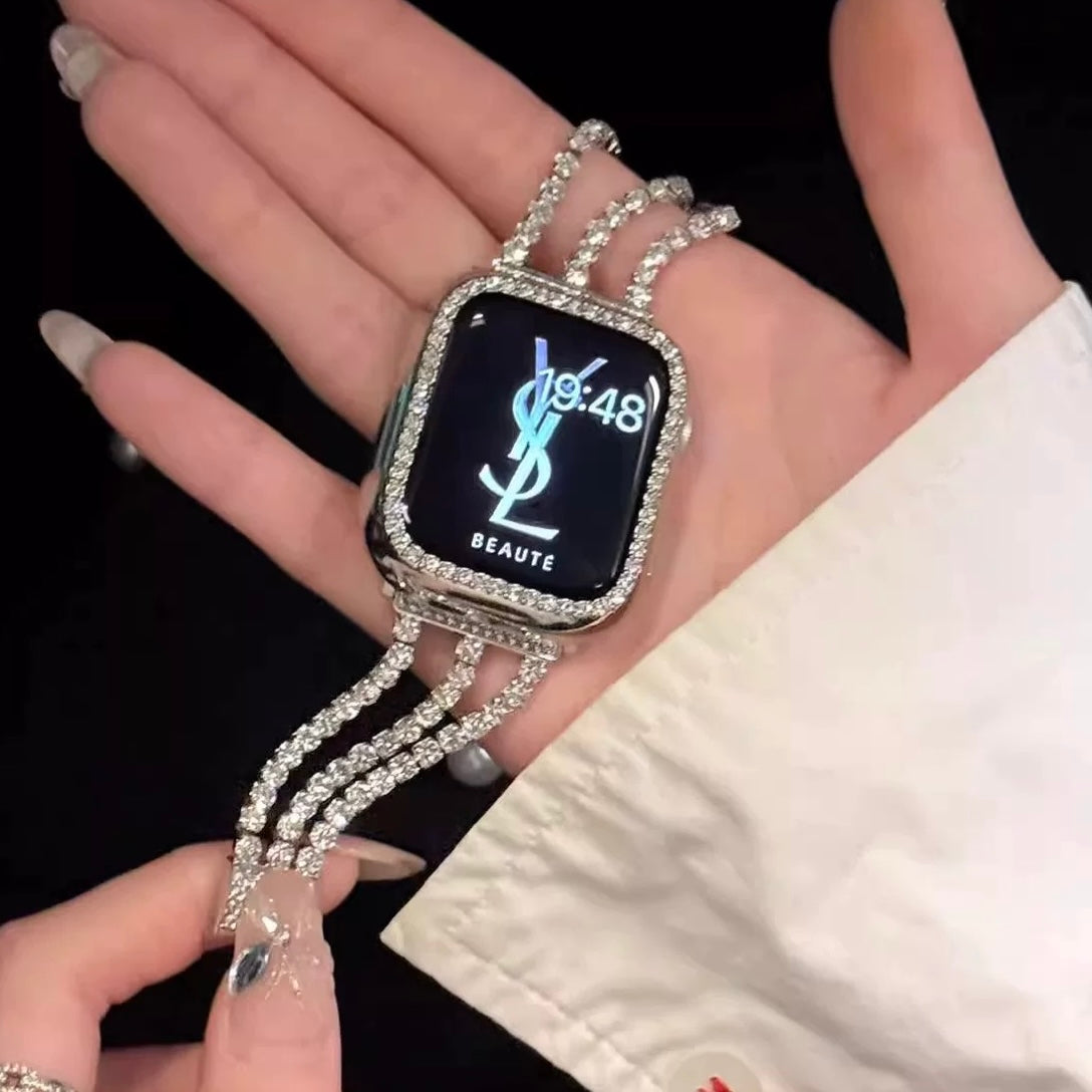 Three-Line Diamond Metal Apple Watch Strap