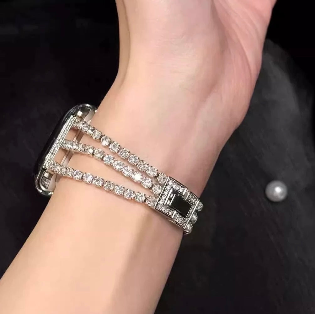 Three-Line Diamond Metal Apple Watch Strap