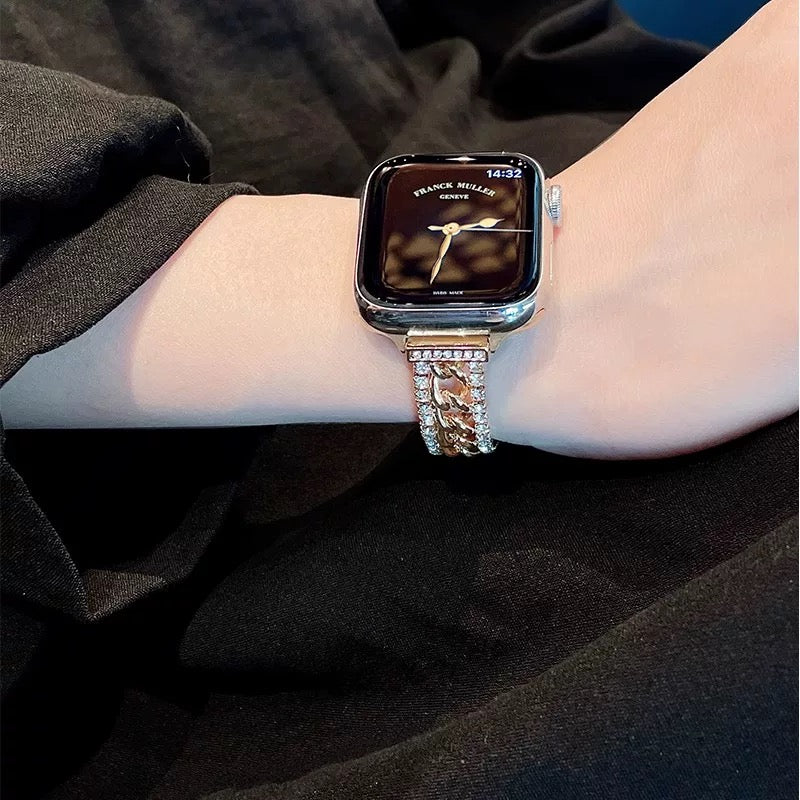 Double-Row Diamond Fine Chain Metal Apple Watch Strap