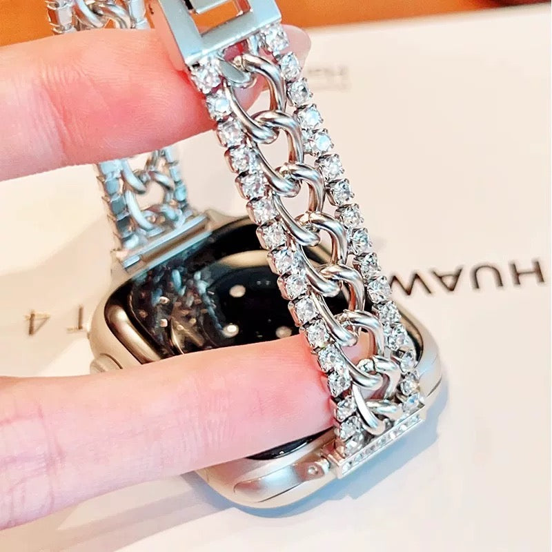 Double-Row Diamond Fine Chain Metal Apple Watch Strap