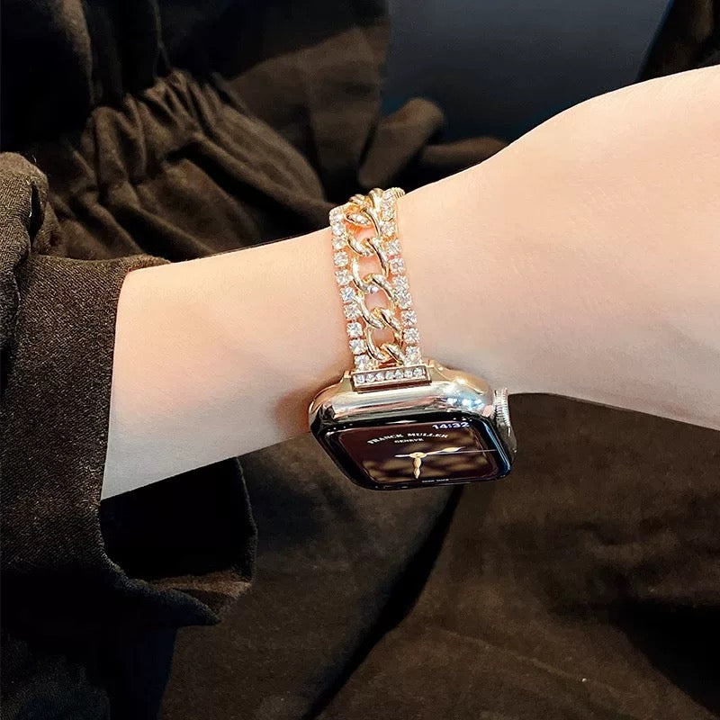 Double-Row Diamond Fine Chain Metal Apple Watch Strap