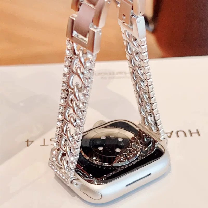 Double-Row Diamond Fine Chain Metal Apple Watch Strap