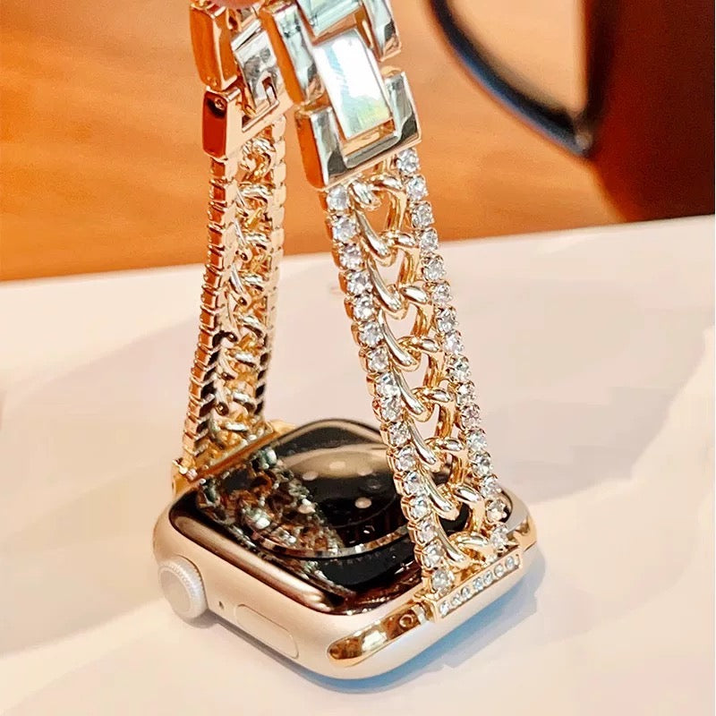 Double-Row Diamond Fine Chain Metal Apple Watch Strap