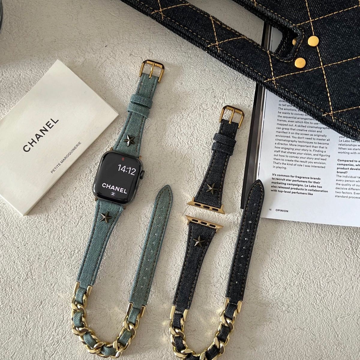 Denim Canvas Double-Loop Star Rivet Apple Watch Strap