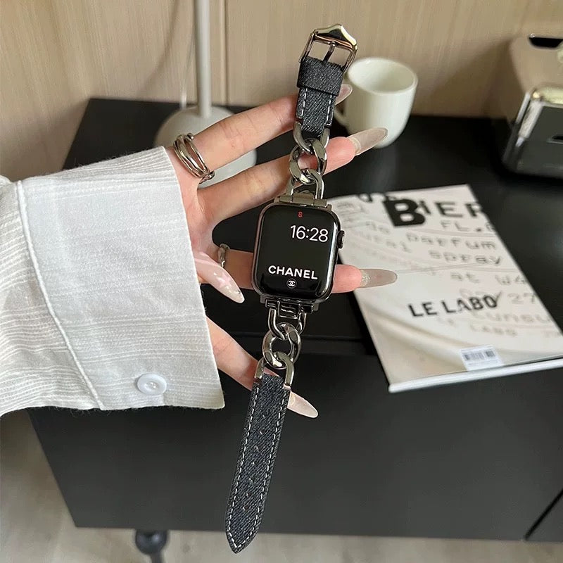 Denim and Metal Chain Apple Watch Strap