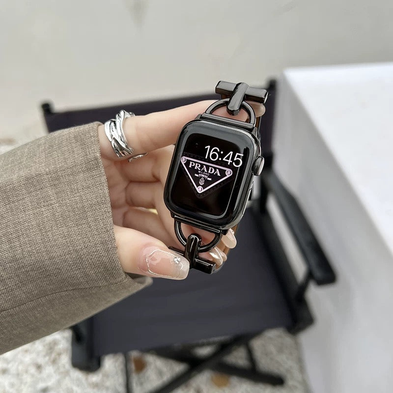 Leather D-Shaped Metal Apple Watch Strap