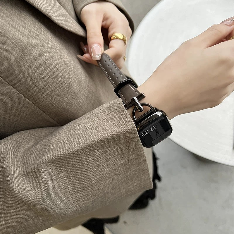 Leather D-Shaped Metal Apple Watch Strap