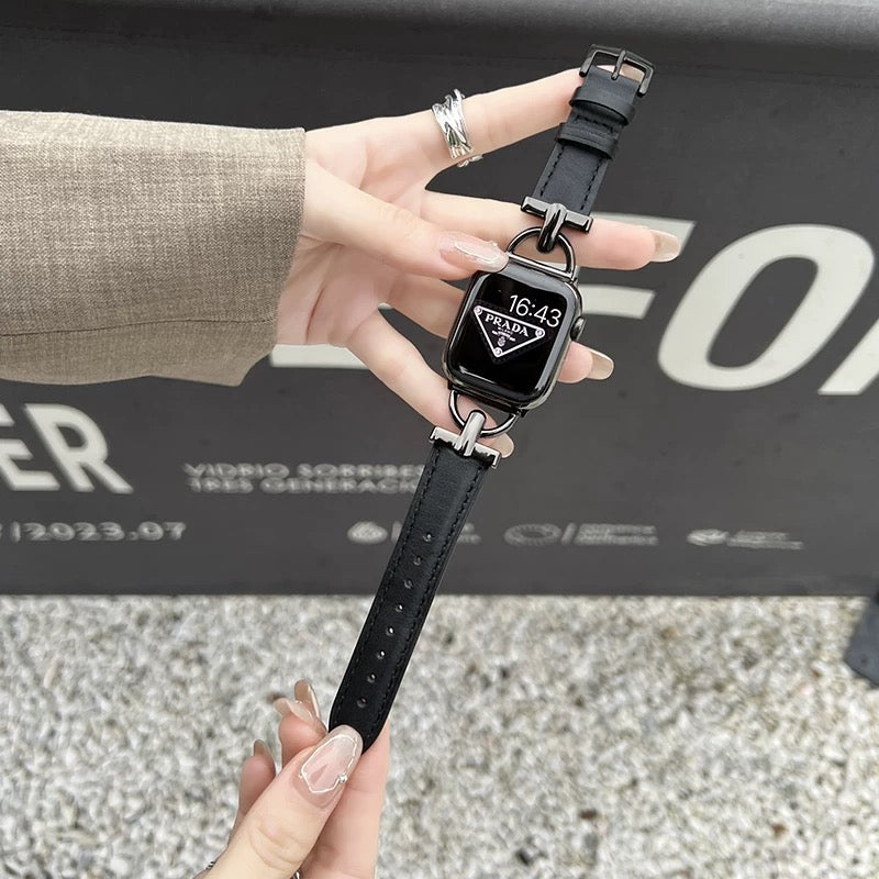 Leather D-Shaped Metal Apple Watch Strap