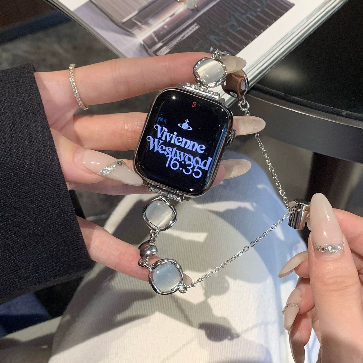 Marble Pattern Metal Telescopic Chain Apple Watch Strap