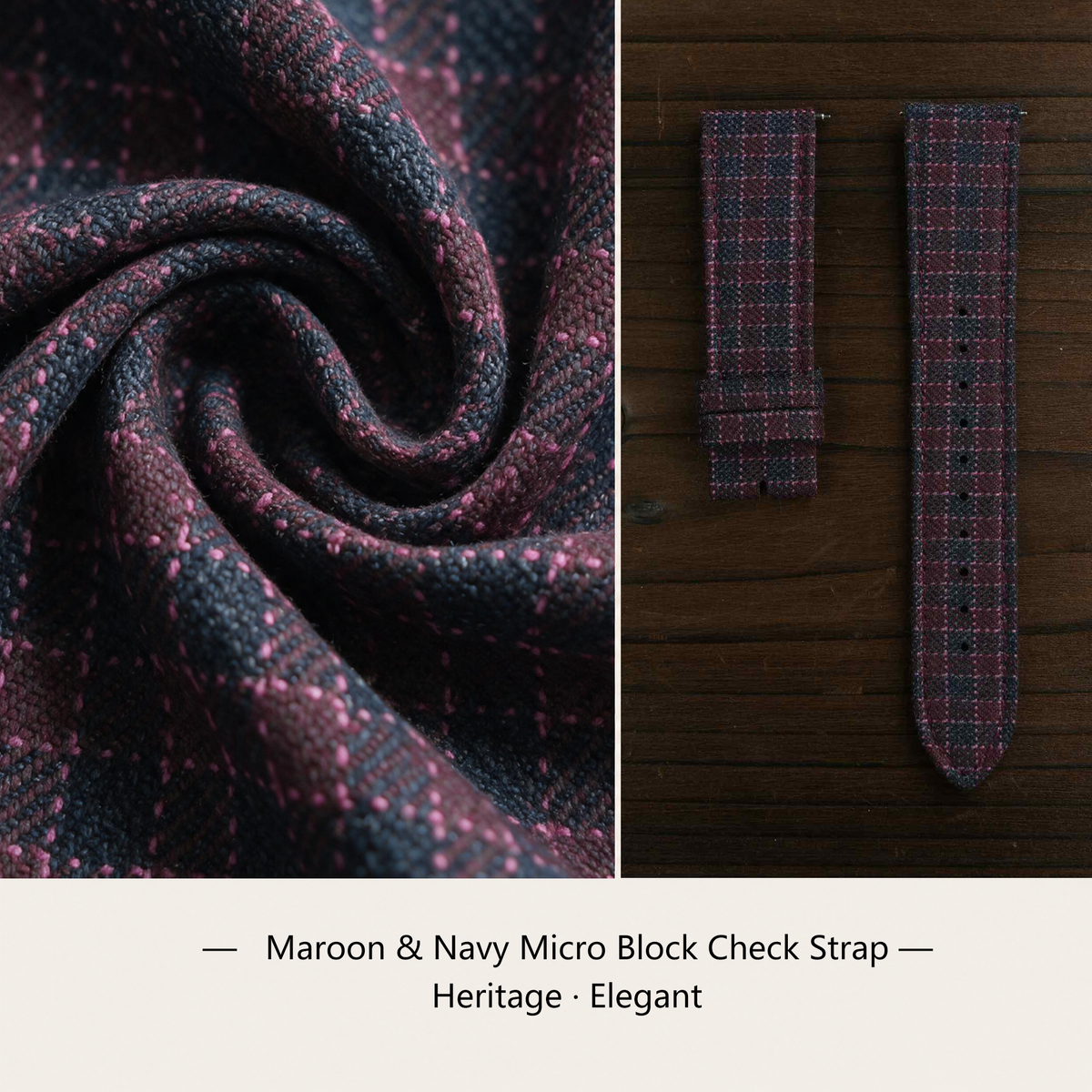 (Bespoke) Maroon & Navy Micro Block Check Strap