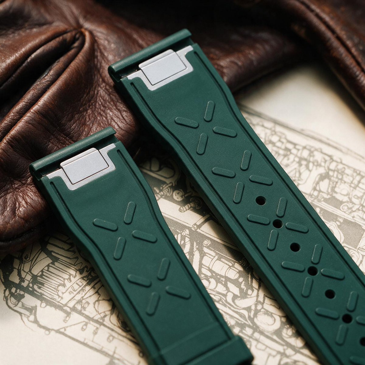 【IWC Pilot】Soft-Touch Premium Rubber Army Green Strap