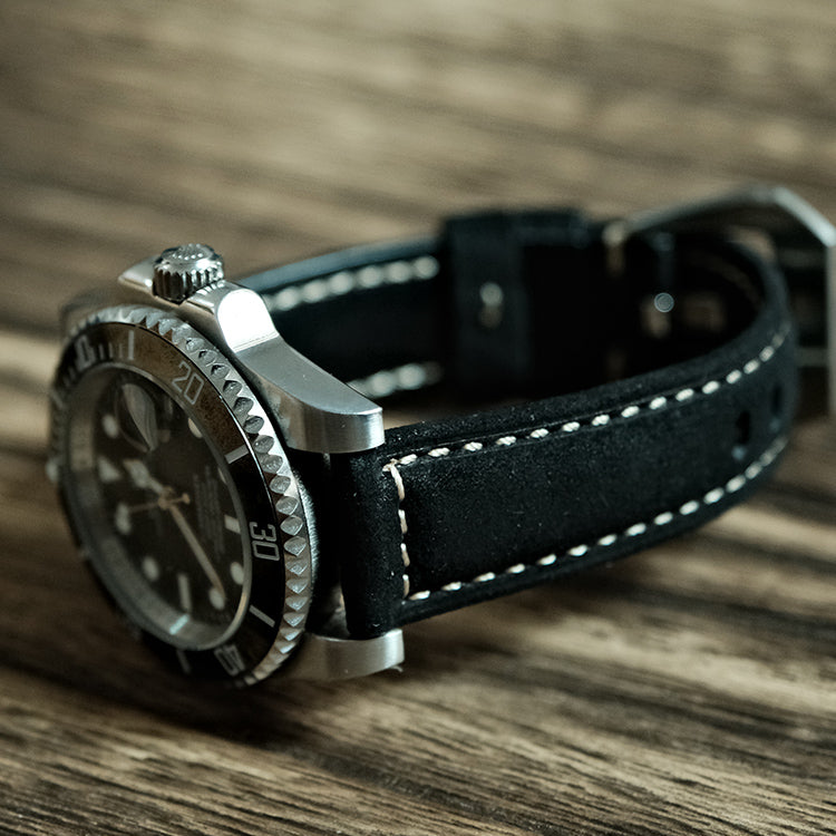 Black Suede Italian Calf Leather Watch Bands