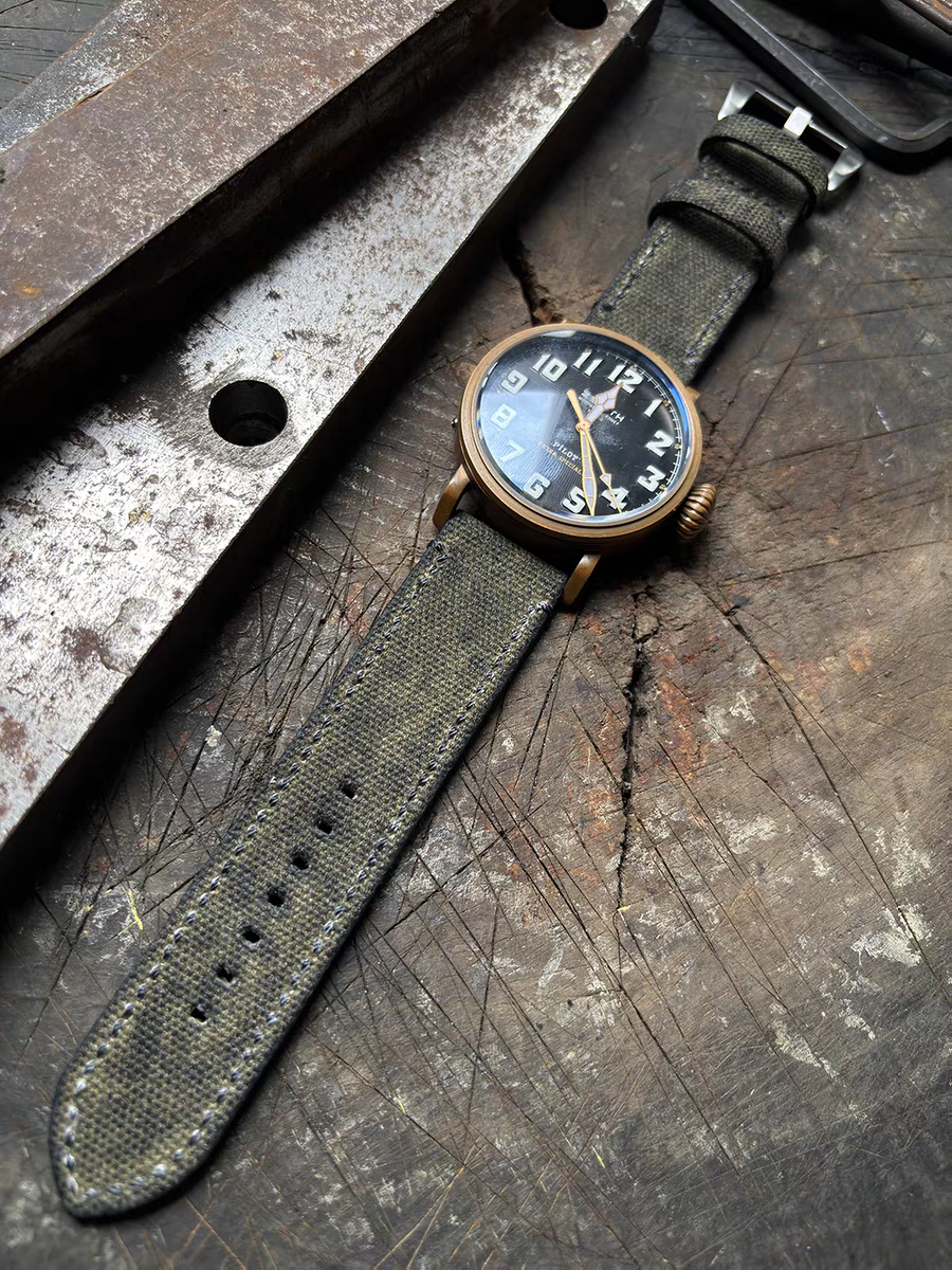 Dark Yellow Military-style Vintage Distressed Canvas Watch Strap
