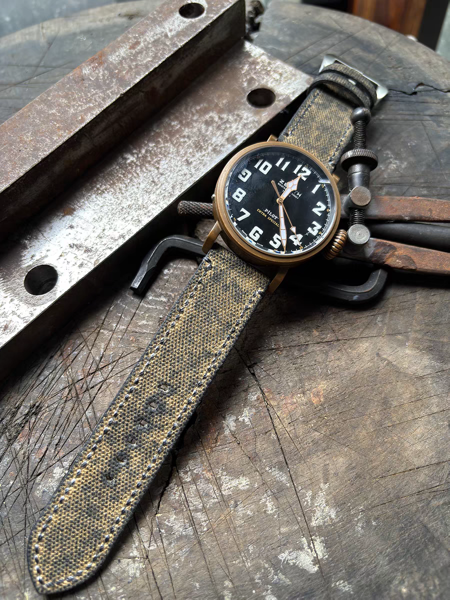 Yellow Military-style Vintage Distressed Canvas Watch Strap