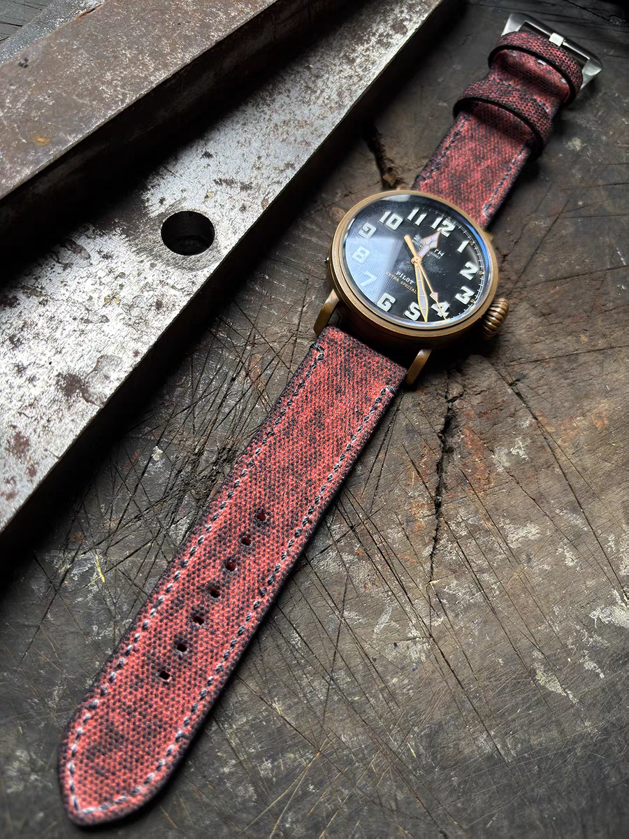 Bright Red Military-style Vintage Distressed Canvas Watch Strap