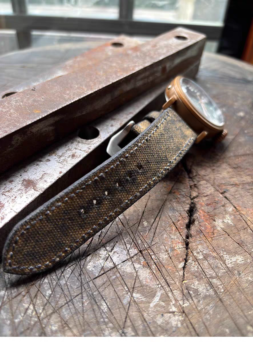 Yellow Military-style Vintage Distressed Canvas Watch Strap